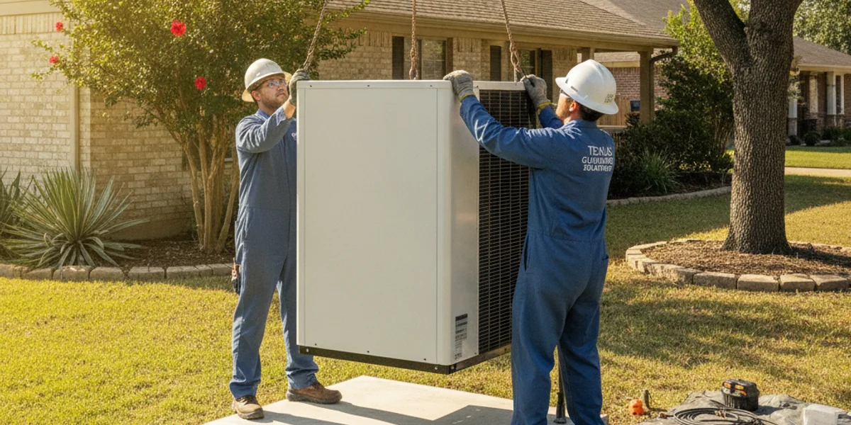 Heat pump installation outside an Austin, TX home