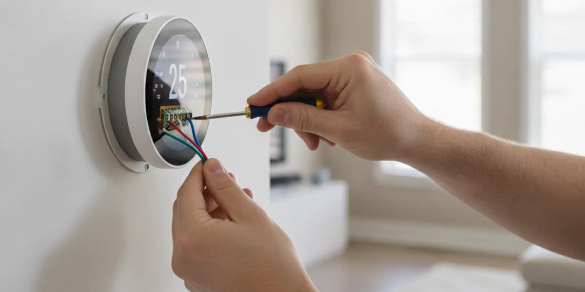 Smart thermostat installation on a wall in an Austin home